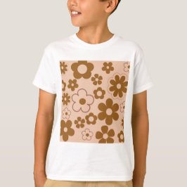 Brown Autumn Retro Y2K Hippie Blume Muster T-Shirt