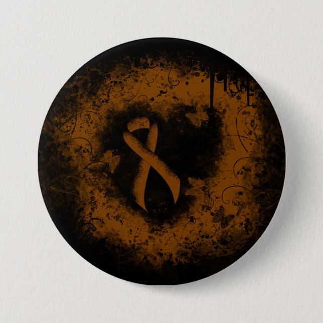 Brown Awareness Ribbon Grunge Herz Button (Vorderseite)