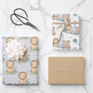 Brown Baby Lion Elephant Rhino Geschenkpapier Set