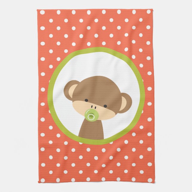 Brown Baby Monkey mit Schnuller auf Polka Dots Handtuch (Vertikal)