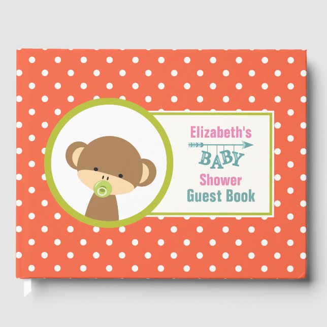 Brown Baby Monkey mit Schnuller Baby Dusche Gästebuch (Vorderseite)