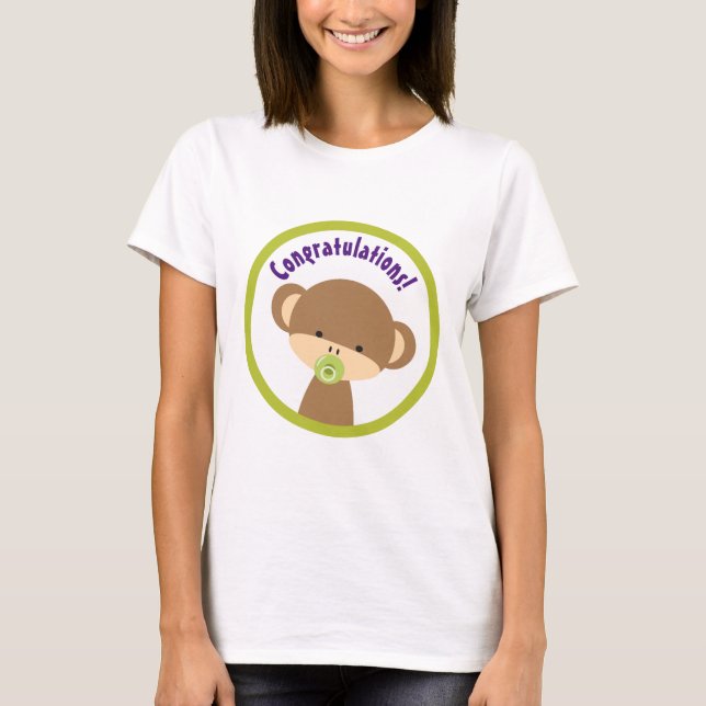 Brown Baby Monkey mit Schnuller Herzlichen Glückwu T-Shirt (Vorderseite)
