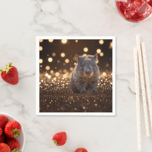 Brown Baby Wombat on Brown Bokeh Bliss, Serviette