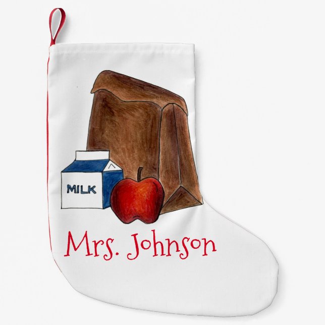 Brown Bag School Lunch Lady Apple Milk Cafeteria Kleiner Weihnachtsstrumpf (Vorderseite)
