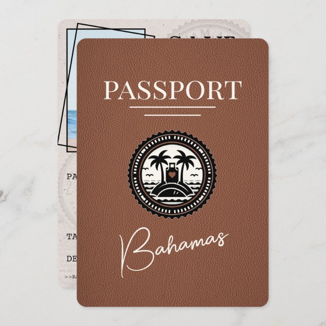Brown Bahamas Passport Save the Date (Vorne/Hinten)