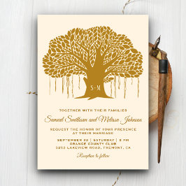 Brown Banyan Tree Monogram Wedding Einladung