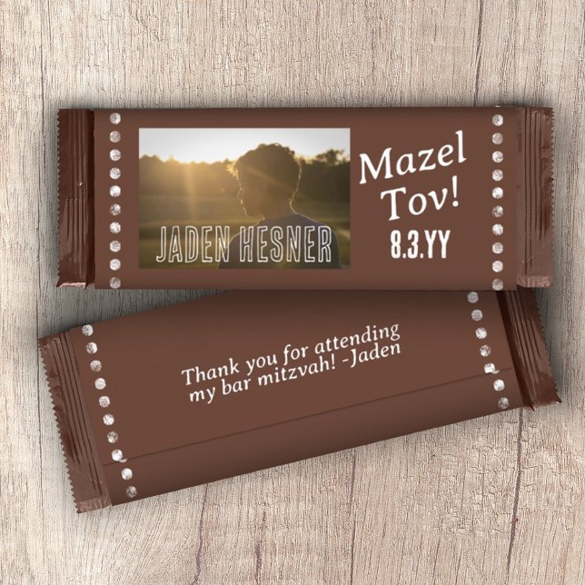 Brown Bar Mitzvah Chocolate Candy Bar Wrapper Flyer (brown bar mitzvah personalized photo chocolate candy bar wrapper budget dark brown party favor label)