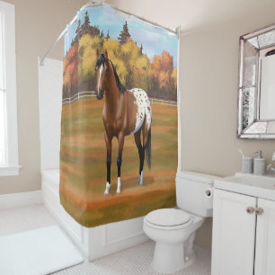 Brown Bay Appaloosa Pferd im Herbst Weide Duschvorhang