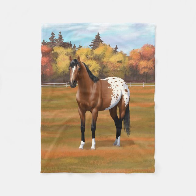 Brown Bay Appaloosa Pferd im Herbst Weide Fleecedecke (Vorderseite)