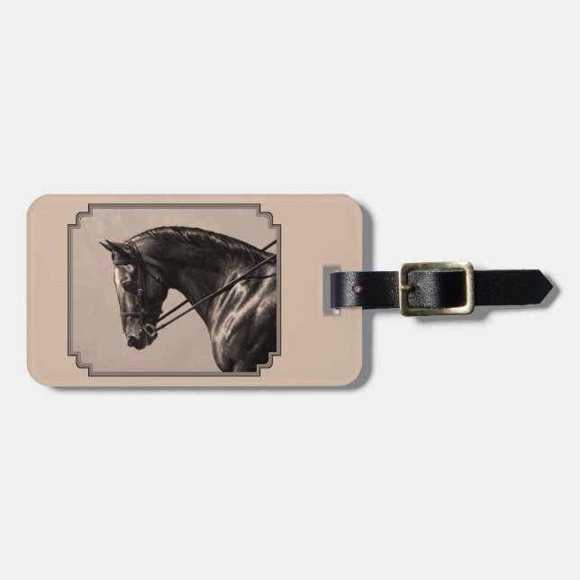 Brown Bay Oldenburg - Pferdeportrait Sepia Gepäckanhänger (Vorderseite horizontal)