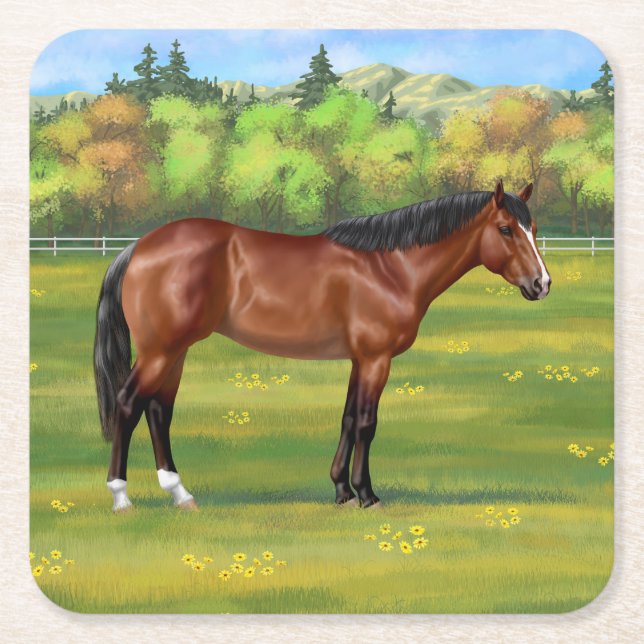 Brown Bay Quarter Horse Rechteckiger Pappuntersetzer (Vorderseite)