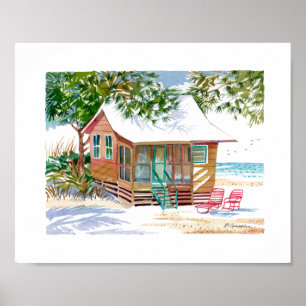 Brown Beach Hütte Watercolor Tropical Poster