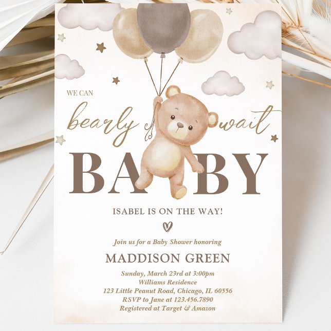 Brown Bear Balloon Babydusche Einladung (Von Creator hochgeladen)