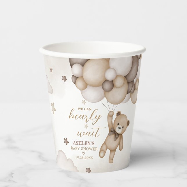 Brown Bear Balloon Babydusche Pappbecher (Vorderseite)