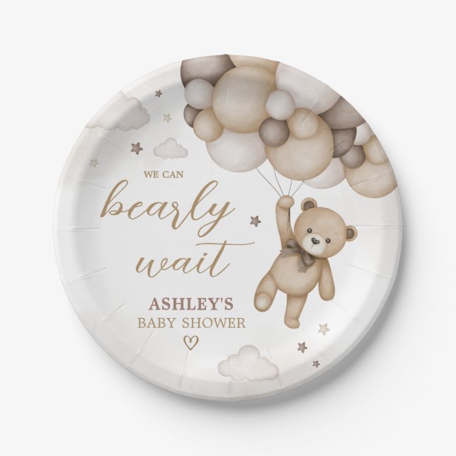 Brown Bear Balloon Babydusche Pappteller