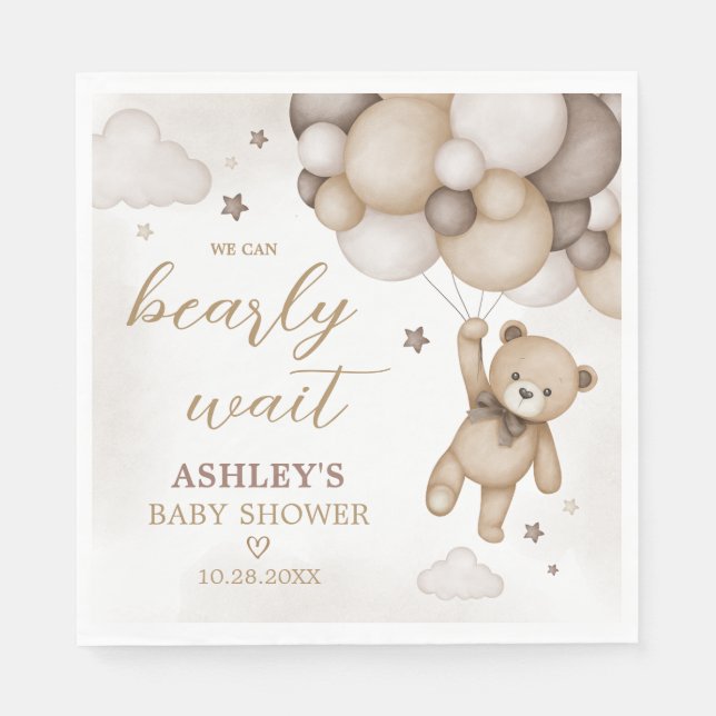Brown Bear Balloon Babydusche Serviette (Vorderseite)