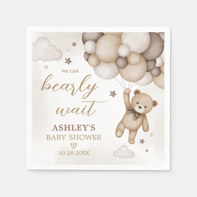 Brown Bear Balloon Babydusche Serviette (Vorderseite)
