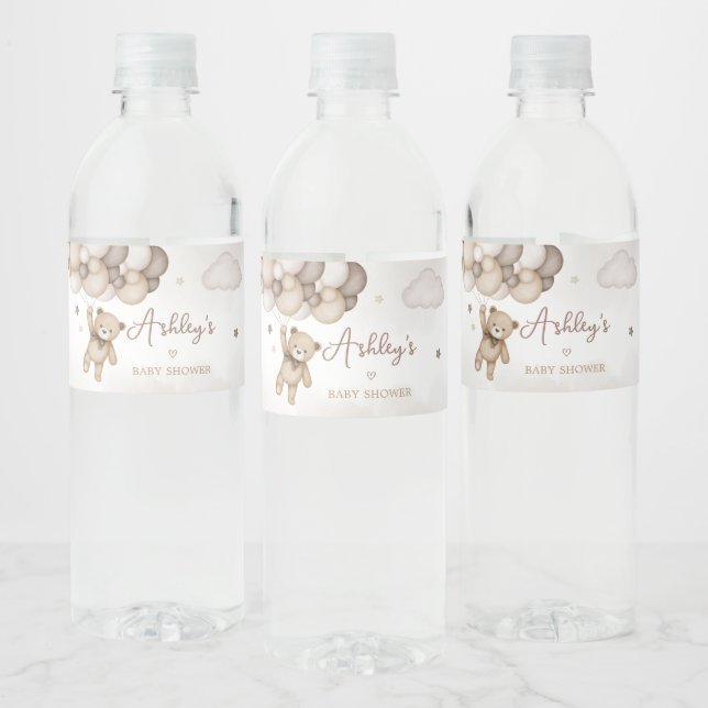Brown Bear Balloon Babydusche Wasserflaschenetikett (Flaschen)