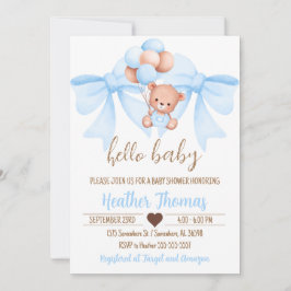 Brown Bear Blue Bow Baby Dusche Einladung