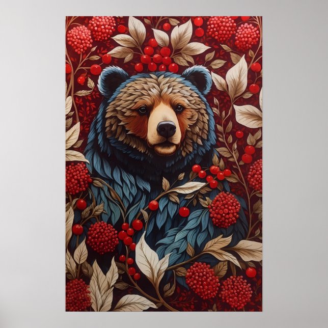 Brown Bear Red Berries William Morris Inspiriert Poster (Vorne)