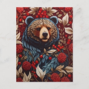 Brown Bear Red Berries William Morris Inspiriert Postkarte
