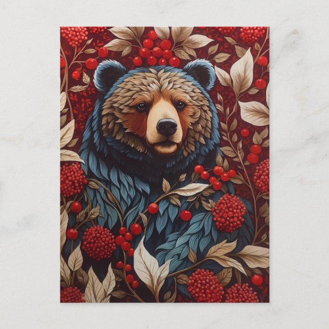 Brown Bear Red Berries William Morris Inspiriert Postkarte (Vorderseite)