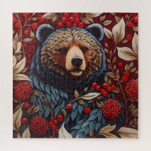 Brown Bear Red Berries William Morris Inspiriert Puzzle