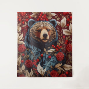 Brown Bear Red Berries William Morris Inspiriert Wandteppich