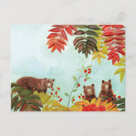 Brown Bears Eating Red Rowan Berries Feiertagspostkarte