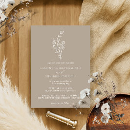 Brown Beige Bouquet Boho Minimal Botanisch Einladung