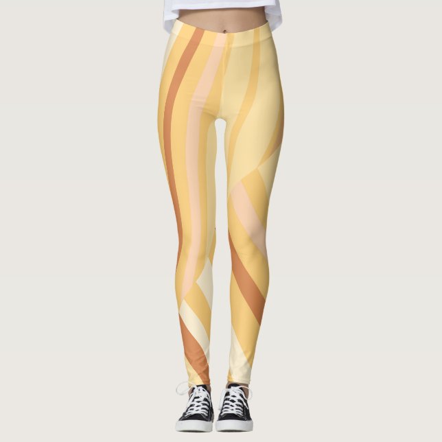 Brown Beige Diagonal Striped Leggings (Vorderseite)