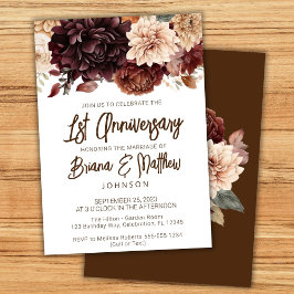 Brown Beige Floral 1. Hochzeitstag Einladung