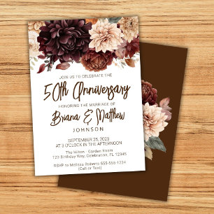 Brown Beige Floral 50. Hochzeitstag Einladung