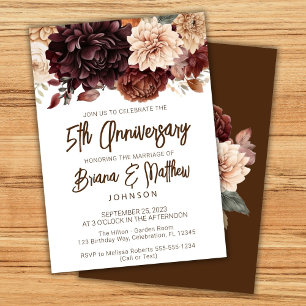 Brown Beige Floral 5. Hochzeitstag Einladung