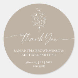 Brown Beige Floral Bouquet Vielen Dank Runder Aufkleber