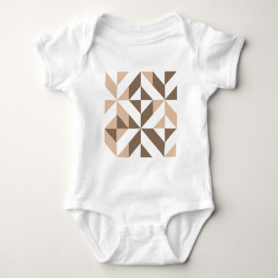 Brown Beige Geometric Cube Pattern Baby Strampler