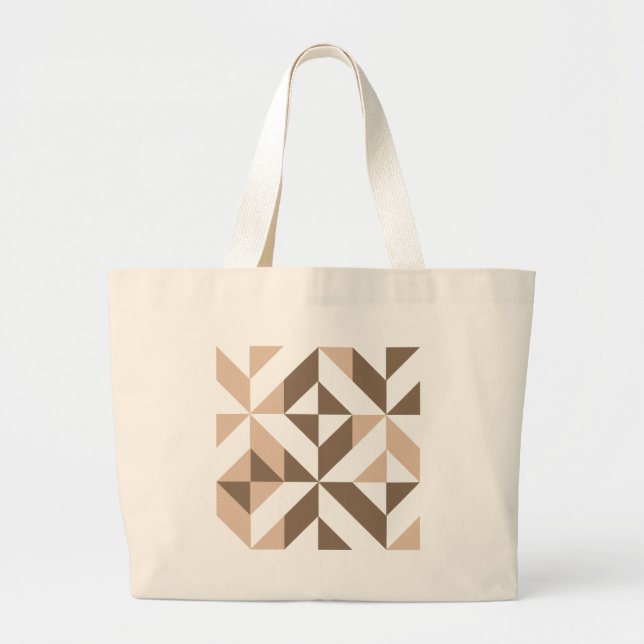 Brown Beige Geometric Cube Pattern Jumbo Stoffbeutel (Vorne)