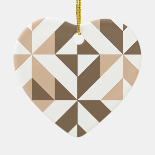 Brown Beige Geometric Cube Pattern Keramikornament (Vorne)