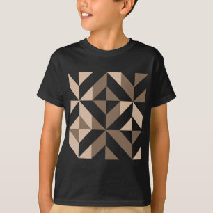 Brown Beige Geometric Cube Pattern T-Shirt