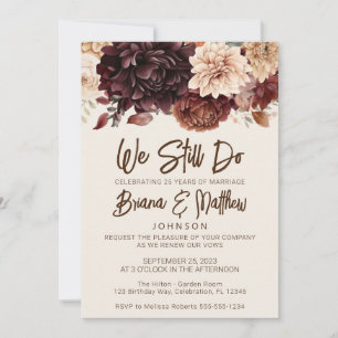 Brown Beige Ivory Floral Wedding Vow Erneuerung Einladung
