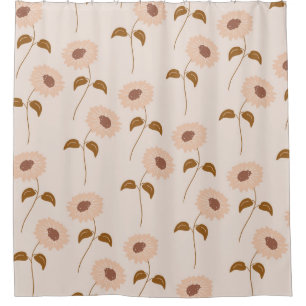 Brown Beige Retro Y2K Hippie Sonnenblumenmuster Duschvorhang