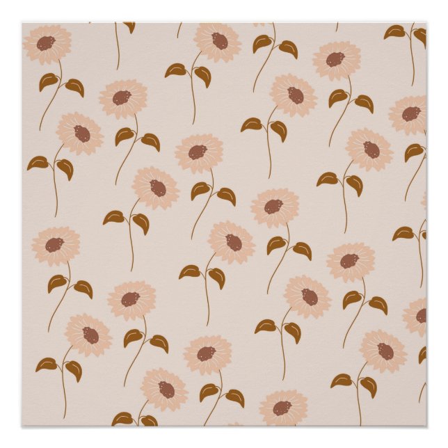 Brown Beige Retro Y2K Hippie Sonnenblumenmuster Poster (Vorderseite)