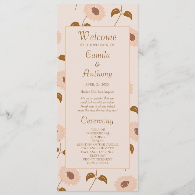 Brown Beige Retro Y2K Hippie Sonnenblumenmuster Programm (Vorderseite)