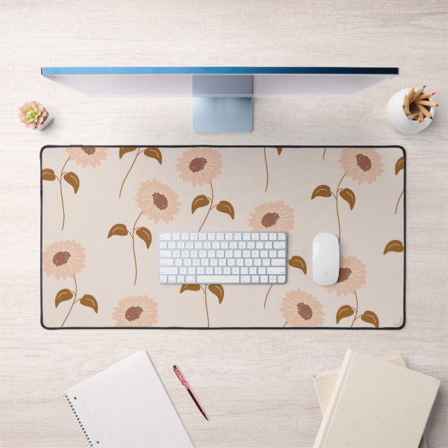 Brown Beige Retro Y2K Hippie Sonnenblumenmuster Schreibtischunterlage (Büro 1)