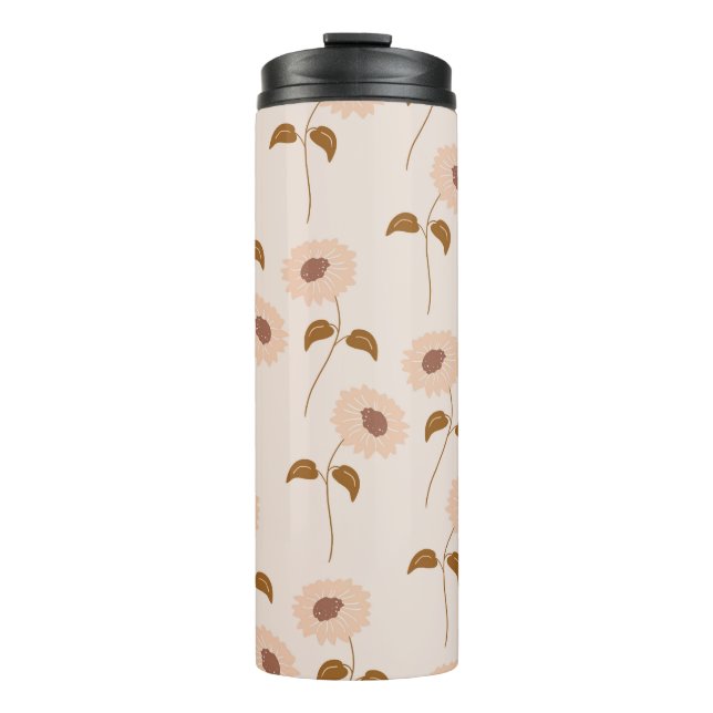 Brown Beige Retro Y2K Hippie Sonnenblumenmuster Thermosbecher (Vorderseite)