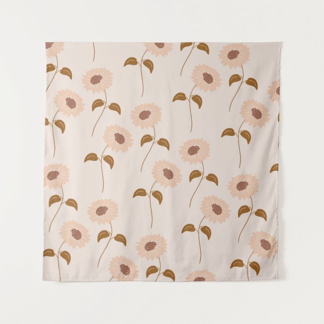 Brown Beige Retro Y2K Hippie Sonnenblumenmuster Wandteppich (Vorderseite)