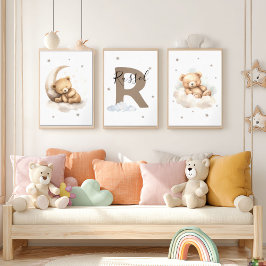 Brown Beige Teddy Bear Nursery Wall Art Sets