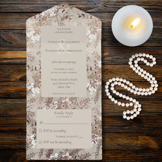 Brown & Beige Vintage Blüten All In One Einladung