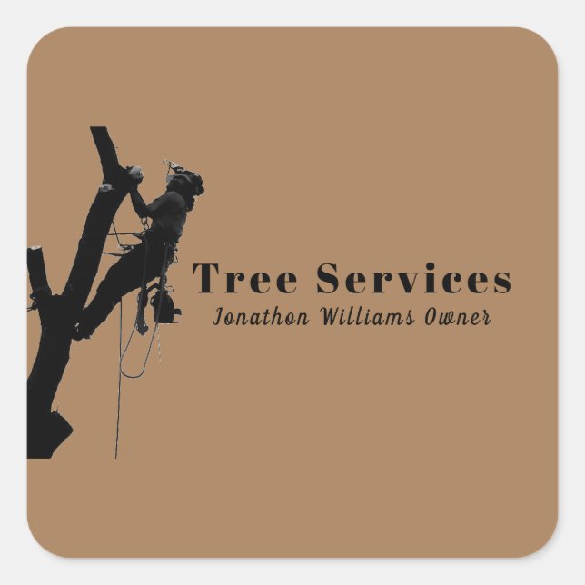 Brown Beruflich Tree Trimming Service Business Quadratischer Aufkleber (Vorderseite)