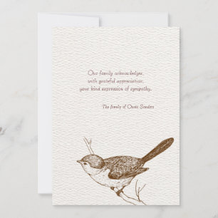 Brown Bird Bereavement Vielen Dank Anmerkungen Mitteilungskarte